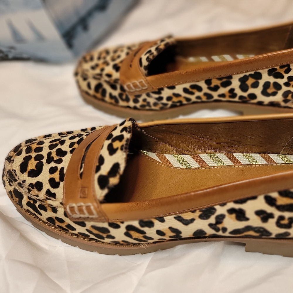 Sperry Windsor Leopard/Cognac Penny Loafers Sz 10